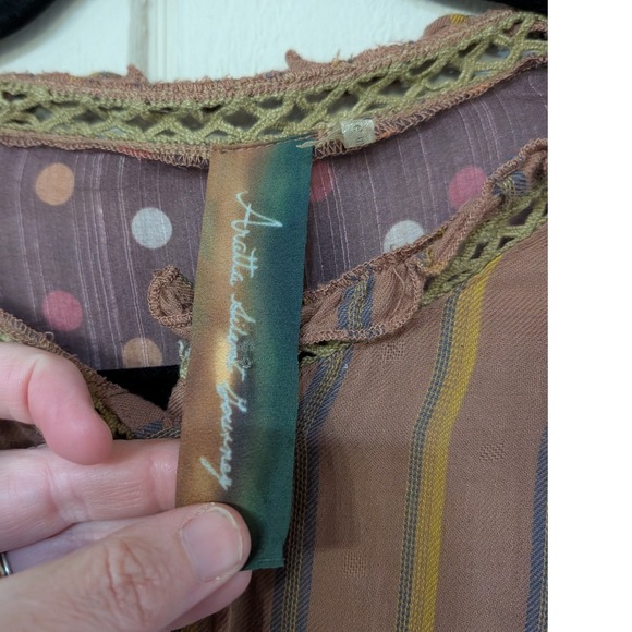 Aratta Silent Journey Boho Striped Floral Scarf Sleeve Blouse S Colorful - Picture 5 of 14